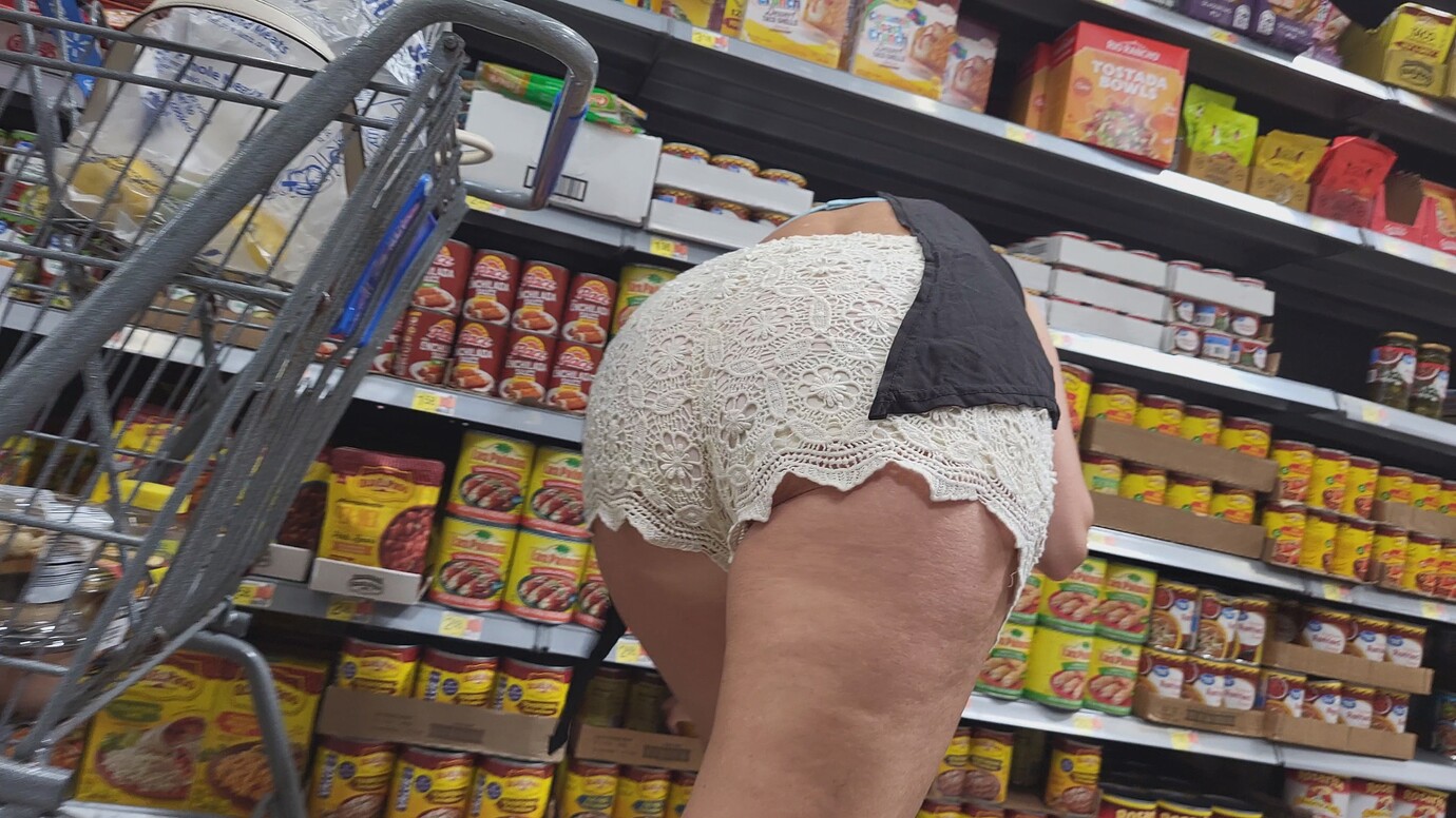 Somebody's Wife Showing Off In Open Stitch White Shorts - Short Shorts