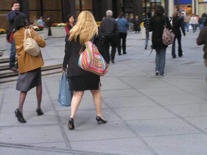 HighHeelsHunter2 - Chunky blonde in black skirt, black pumps