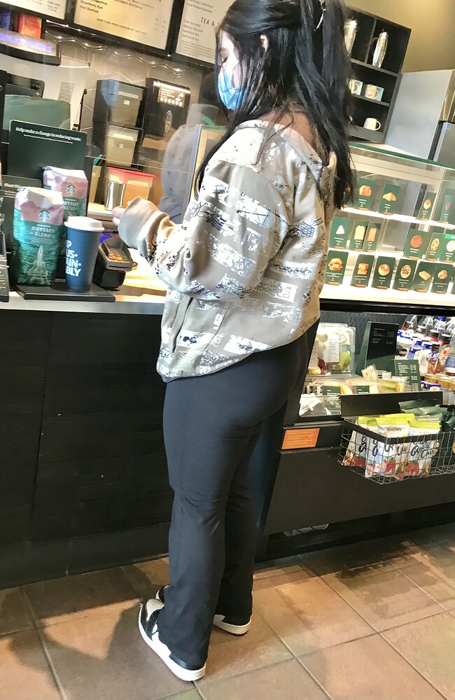 Thick Indian teen sitting in Starbucks Spandex, Leggings & Yoga Pants