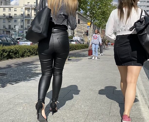 Blonde Polish girl in high heels and shiny leather pants - Spandex ...