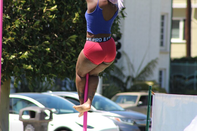 Thick Ass Ebony Pole Riding with Cheeks out [OC] - Short Shorts