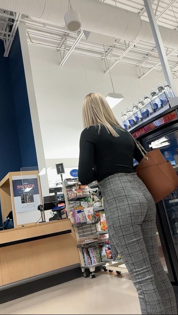 Image showcasing Bubble Blonde MILF Plaid Dress Pants Busted *Twice* - Spandex, Leggings ...