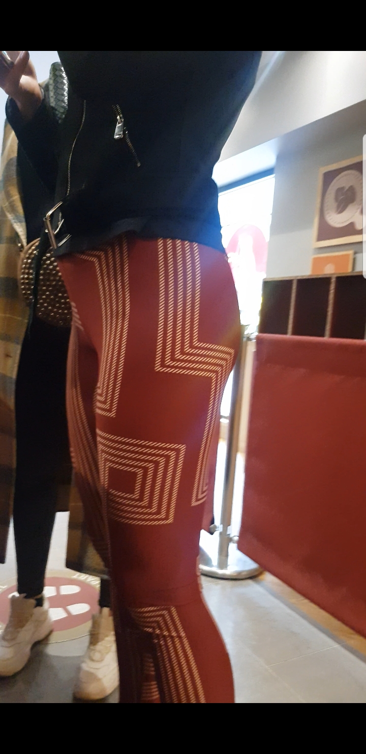 Red Patterned Leggings And Sweet And Plumptous Teen Booty