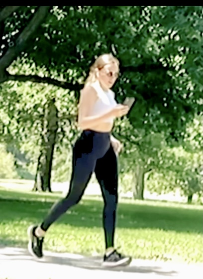 Lulu lemon yoga pants and white sports bra on a jog - Spandex