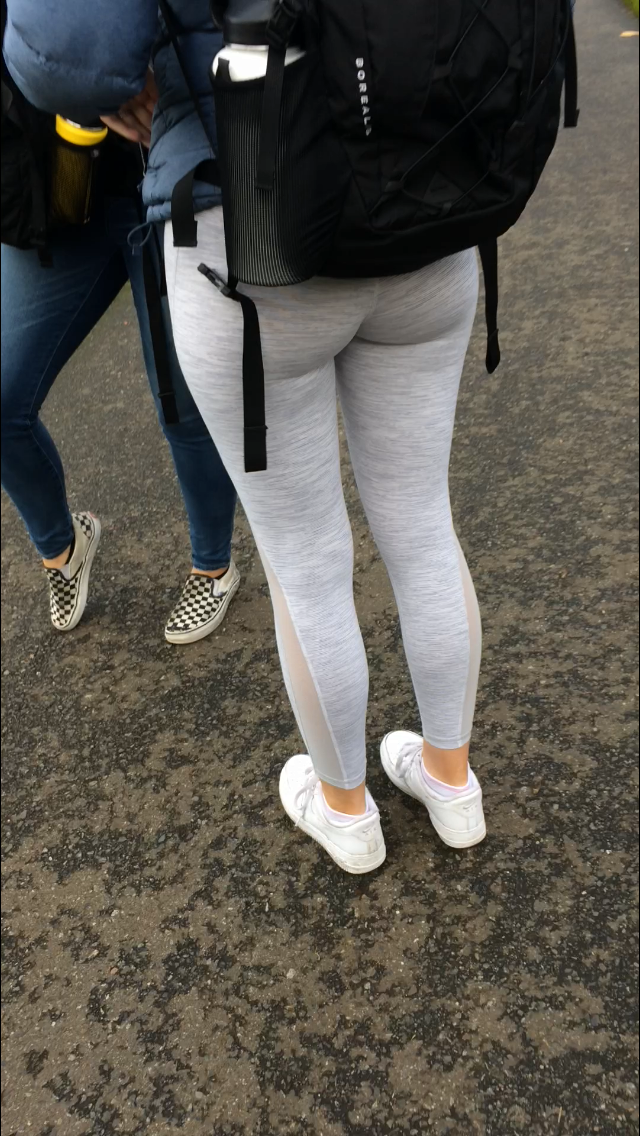 Thick blonde college student in grey leggings - Spandex, Leggings