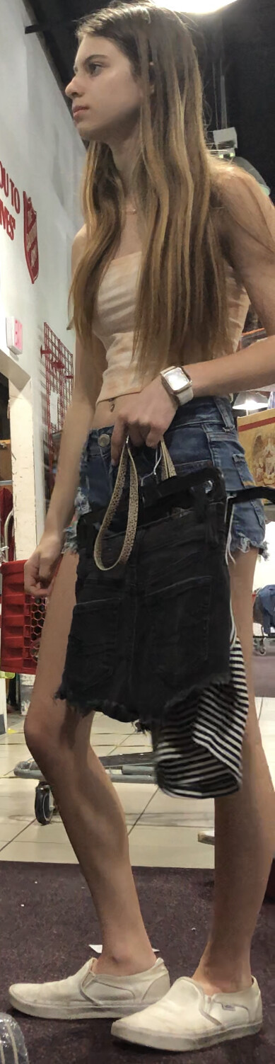 Skinny thrift shop gal in jean shorts - Short Shorts & Volleyball - Forum
