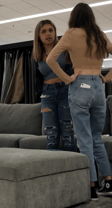 Slim crop top in tight jeans and a few practice girls - Tight