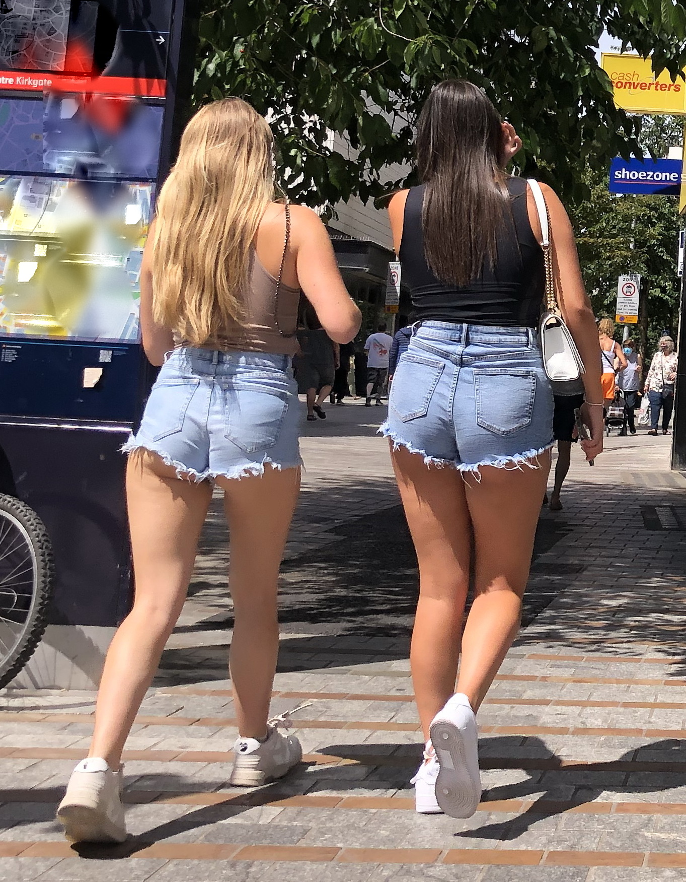 Denim short shorts duo out shopping 2021 OC candids Short Shorts Denim short shorts duo out shopping 2021 OC candids Short Shorts