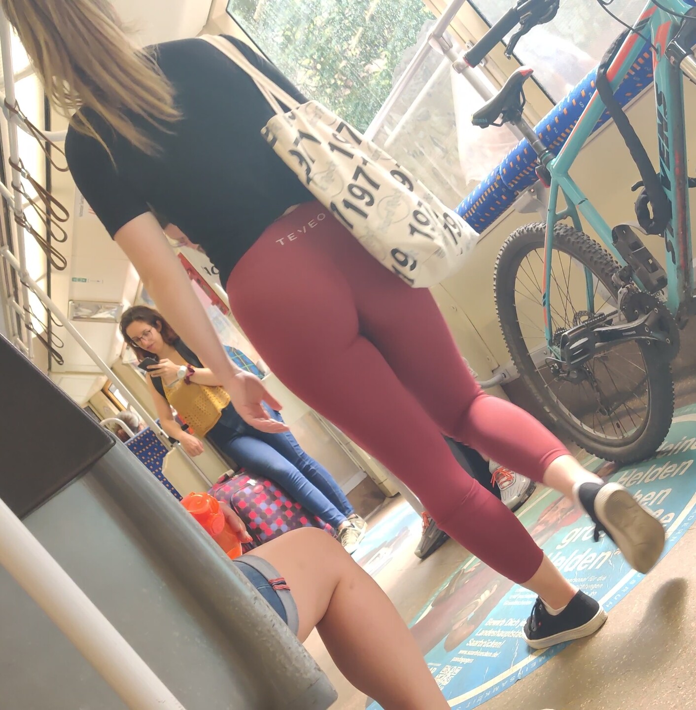 German girl in red TEVEO Gym Leggings - Spandex, Leggings & Yoga