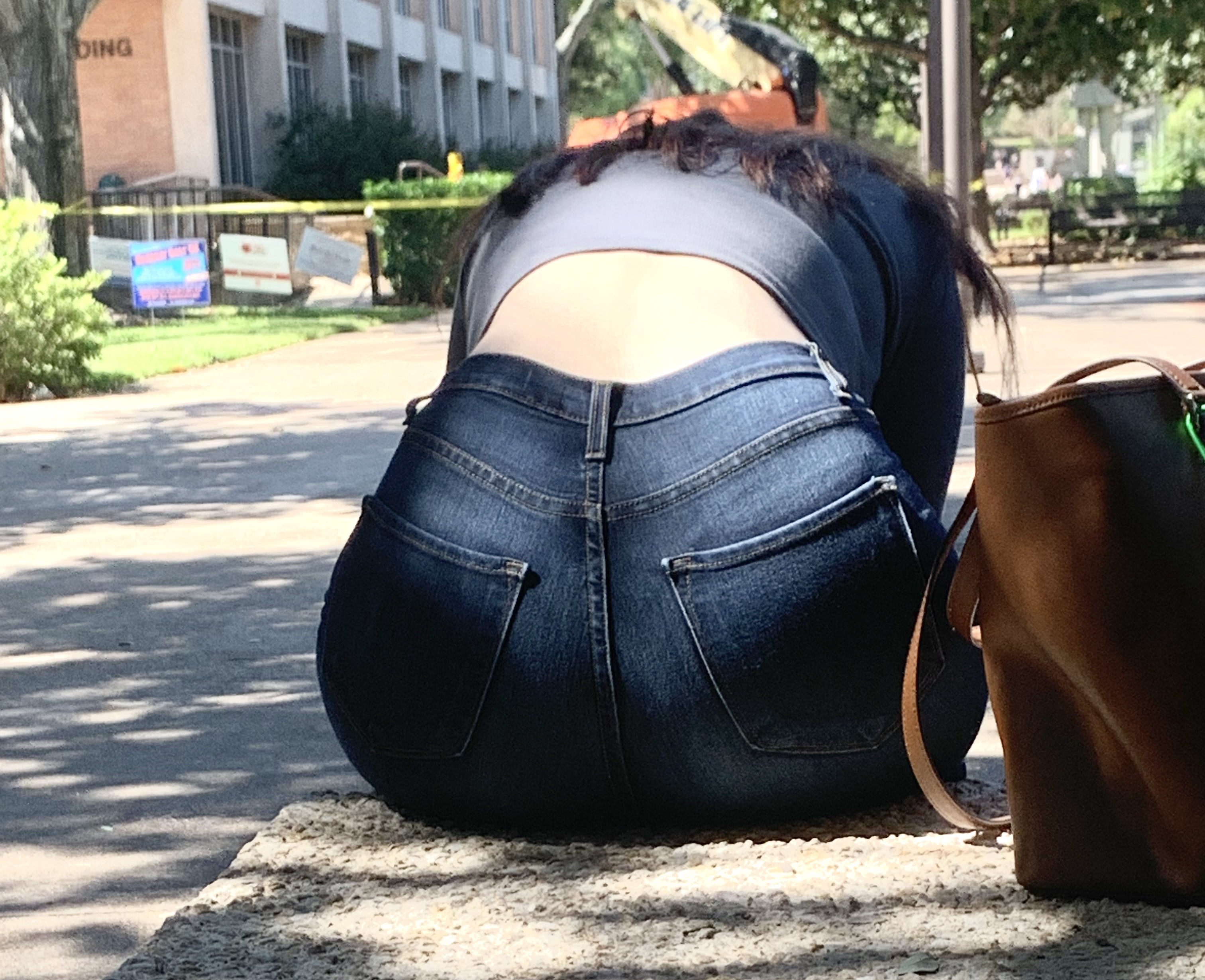 Jeans bend over