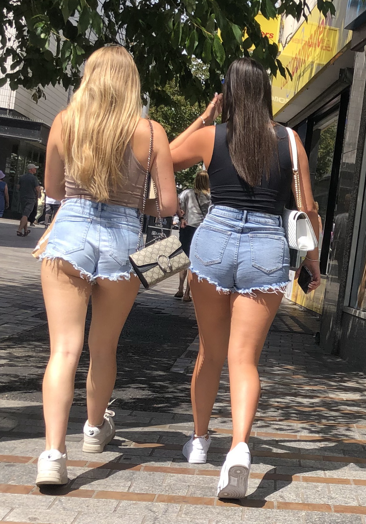 Denim short-shorts duo out shopping. 2021 OC candids - Short Shorts ...